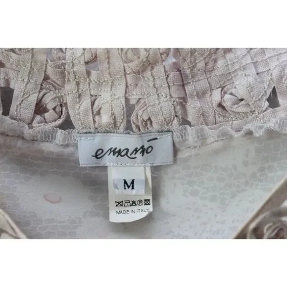 Emamo Silk Floral Sheer Tunic Blouse M Coquette Cottage Romantic Peasant Boho - Picture 6 of 16